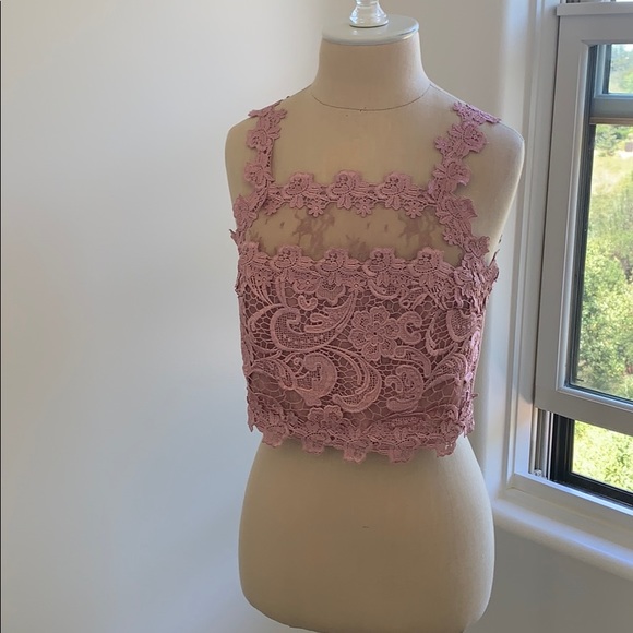 Topshop Dusty Pink Lace Crop Top - Picture 2 of 6